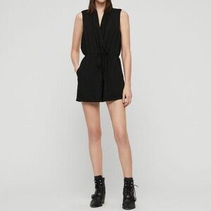 AllSaints Black Cassie Sleeveless Romper Size 6 Draped Front $180 MSRP